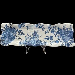 SHABBY CHIC MELAMINE Blue Hydrangea Scallop Edge  20 X 7 Large Serving Tray NEW